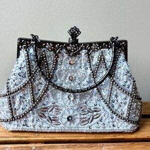 MG Collection Louise Beaded and Sequined Evening Bag Wrist Handle